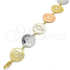 Oro Laminado Fancy Bracelet, Gold Filled Style Guadalupe Design, Polished, Tricolor, 03.63.2037.07 (18 MM Thickness, 7 Inches Length)