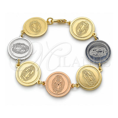 Oro Laminado Fancy Bracelet, Gold Filled Style Guadalupe Design, Polished, Tricolor, 03.63.2037.07 (18 MM Thickness, 7 Inches Length)