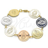 Oro Laminado Fancy Bracelet, Gold Filled Style Guadalupe Design, Polished, Tricolor, 03.63.2037.07 (18 MM Thickness, 7 Inches Length)