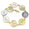 Oro Laminado Fancy Bracelet, Gold Filled Style Butterfly Design, Polished, Tricolor, 03.63.2042.07 (15 MM Thickness, 7 Inches Length)