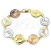 Oro Laminado Fancy Bracelet, Gold Filled Style Dolphin Design, Polished, Tricolor, 03.63.2043.07 (15 MM Thickness, 7 Inches Length)