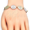 Oro Laminado Fancy Bracelet, Gold Filled Style Owl Design, Polished, Tricolor, 03.63.2044.07 (15 MM Thickness, 7 Inches Length)