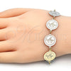 Oro Laminado Fancy Bracelet, Gold Filled Style Bird Design, Polished, Tricolor, 03.63.2045.07 (15 MM Thickness, 7 Inches Length)
