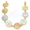 Oro Laminado Fancy Bracelet, Gold Filled Style Bird Design, Polished, Tricolor, 03.63.2045.07 (15 MM Thickness, 7 Inches Length)
