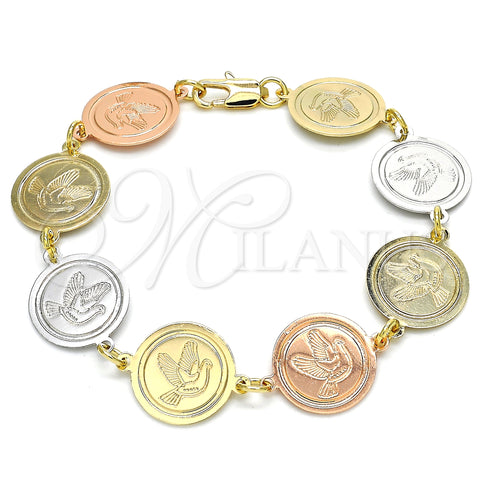 Oro Laminado Fancy Bracelet, Gold Filled Style Bird Design, Polished, Tricolor, 03.63.2045.07 (15 MM Thickness, 7 Inches Length)