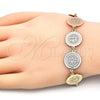 Oro Laminado Fancy Bracelet, Gold Filled Style San Benito Design, Polished, Tricolor, 03.63.2047.07 (15 MM Thickness, 7 Inches Length)
