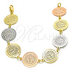 Oro Laminado Fancy Bracelet, Gold Filled Style San Benito Design, Polished, Tricolor, 03.63.2047.07 (15 MM Thickness, 7 Inches Length)