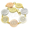 Oro Laminado Fancy Bracelet, Gold Filled Style San Benito Design, Polished, Tricolor, 03.63.2047.07 (15 MM Thickness, 7 Inches Length)