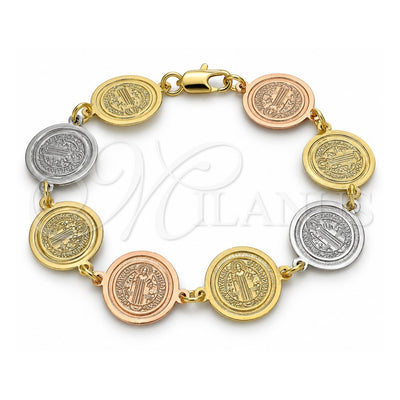 Oro Laminado Fancy Bracelet, Gold Filled Style San Benito Design, Polished, Tricolor, 03.63.2047.07 (15 MM Thickness, 7 Inches Length)