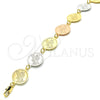 Oro Laminado Fancy Bracelet, Gold Filled Style Cross Design, Polished, Tricolor, 03.63.2048.07 (15 MM Thickness, 7 Inches Length)