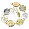 Oro Laminado Fancy Bracelet, Gold Filled Style Cross Design, Polished, Tricolor, 03.63.2048.07 (15 MM Thickness, 7 Inches Length)