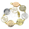 Oro Laminado Fancy Bracelet, Gold Filled Style Cross Design, Polished, Tricolor, 03.63.2048.07 (15 MM Thickness, 7 Inches Length)