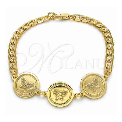 Oro Laminado Fancy Bracelet, Gold Filled Style Butterfly Design, Polished, Golden Finish, 03.63.2049.08 (05 MM Thickness, 8 Inches Length)