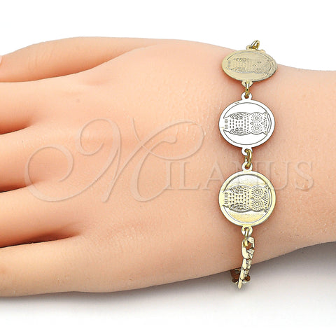 Oro Laminado Fancy Bracelet, Gold Filled Style Owl Design, Polished, Golden Finish, 03.63.2054.08 (05 MM Thickness, 8 Inches Length)