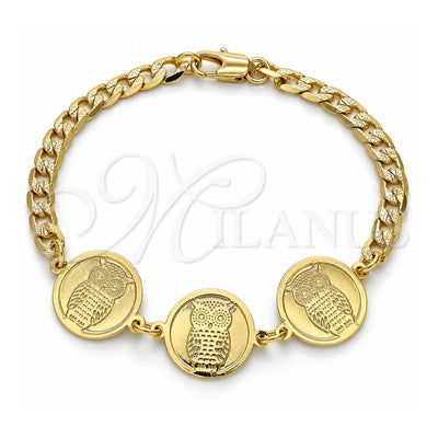 Oro Laminado Fancy Bracelet, Gold Filled Style Owl Design, Polished, Golden Finish, 03.63.2054.08 (05 MM Thickness, 8 Inches Length)