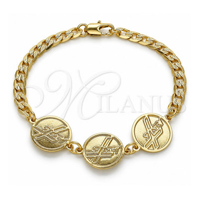 Oro Laminado Fancy Bracelet, Gold Filled Style Cross Design, Polished, Golden Finish, 03.63.2055.08 (05 MM Thickness, 8 Inches Length)