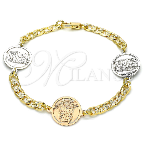 Gold Filled Bracelet — Fancy Bracelet Owl Design Polished Two Tone 03.63. — main product view — SKU 127160 | Oro Laminado brazalete — elegante Bracelet Owl diseño pulido Two Tone 03.63. — SKU 127160