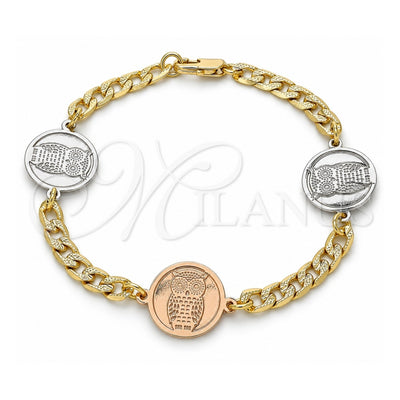 Oro Laminado Fancy Bracelet, Gold Filled Style Owl Design, Polished, Two Tone, 03.63.2057.08 (05 MM Thickness, 8 Inches Length)