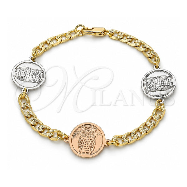 Oro Laminado Fancy Bracelet, Gold Filled Style Owl Design, Polished, Two Tone, 03.63.2057.08 (05 MM Thickness, 8 Inches Length)