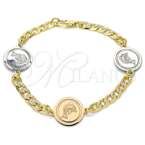 Oro Laminado Fancy Bracelet, Gold Filled Style Dolphin Design, Polished, Two Tone, 03.63.2059.08 (05 MM Thickness, 8 Inches Length)