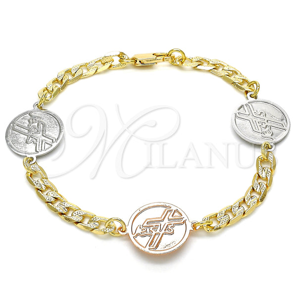 Oro Laminado Fancy Bracelet, Gold Filled Style Cross Design, Polished, Two Tone, 03.63.2061.08 (05 MM Thickness, 8 Inches Length)