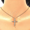Oro Laminado Religious Pendant, Gold Filled Style Cross Design, with White Cubic Zirconia, Polished, Golden Finish, 05.09.0076