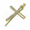 Oro Laminado Religious Pendant, Gold Filled Style Cross Design, with White Cubic Zirconia, Polished, Golden Finish, 05.09.0076