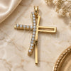 Oro Laminado Religious Pendant, Gold Filled Style Cross Design, with White Cubic Zirconia, Polished, Golden Finish, 05.09.0076