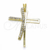 Oro Laminado Religious Pendant, Gold Filled Style Cross Design, with White Cubic Zirconia, Polished, Golden Finish, 05.09.0076