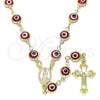 Oro Laminado Medium Rosary, Gold Filled Style Guadalupe and Crucifix Design, Red Resin Finish, Golden Finish, 09.63.0107.2.18
