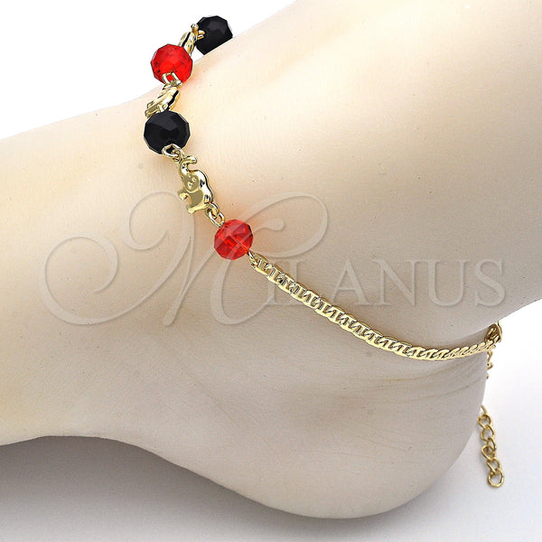 Gold Filled Anklet — Fancy Anklet Elephant Design with Black and Garnet — alternate product view — SKU 127208 | Oro Laminado tobillera — elegante Anklet Elephant diseño with negro and Garnet — SKU 127208
