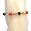 Oro Laminado Fancy Anklet, Gold Filled Style Elephant Design, with Black and Garnet Crystal, Polished, Golden Finish, 03.213.0043.10 (03 MM Thickness, 10 Inches Length)