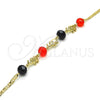 Oro Laminado Fancy Anklet, Gold Filled Style Elephant Design, with Black and Garnet Crystal, Polished, Golden Finish, 03.213.0043.10 (03 MM Thickness, 10 Inches Length)