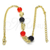 Oro Laminado Fancy Anklet, Gold Filled Style Elephant Design, with Black and Garnet Crystal, Polished, Golden Finish, 03.213.0043.10 (03 MM Thickness, 10 Inches Length)
