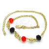Oro Laminado Fancy Anklet, Gold Filled Style Elephant Design, with Black and Garnet Crystal, Polished, Golden Finish, 03.213.0043.10 (03 MM Thickness, 10 Inches Length)
