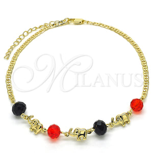 Gold Filled Anklet — Fancy Anklet Elephant Design with Black and Garnet — main product view — SKU 127208 | Oro Laminado tobillera — elegante Anklet Elephant diseño with negro and Garnet — SKU 127208