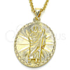 Oro Laminado Religious Pendant, Gold Filled Style San Judas Design, Diamond Cutting Finish, Golden Finish, 05.213.0061