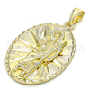 Oro Laminado Religious Pendant, Gold Filled Style San Judas Design, Diamond Cutting Finish, Golden Finish, 05.213.0061