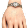 Oro Laminado Fancy Bracelet, Gold Filled Style Guadalupe and Flower Design, with White Crystal, Polished, Golden Finish, 03.253.0025.1.08 (05 MM Thickness, 8 Inches Length)