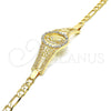 Oro Laminado Fancy Bracelet, Gold Filled Style Guadalupe and Flower Design, with White Crystal, Polished, Golden Finish, 03.253.0025.1.08 (05 MM Thickness, 8 Inches Length)
