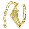 Oro Laminado Fancy Bracelet, Gold Filled Style Guadalupe and Flower Design, with White Crystal, Polished, Golden Finish, 03.253.0025.1.08 (05 MM Thickness, 8 Inches Length)