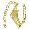 Oro Laminado Fancy Bracelet, Gold Filled Style Guadalupe and Flower Design, with White Crystal, Polished, Golden Finish, 03.253.0025.1.08 (05 MM Thickness, 8 Inches Length)