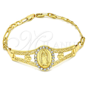 Gold Filled Bracelet — Fancy Bracelet Guadalupe and Flower Design with White — main product view — SKU 127213 | Oro Laminado brazalete — elegante Bracelet Guadalupe and flor diseño with blanco — SKU 127213