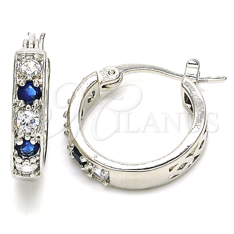 Rhodium Gold Filled Small Hoop, with Sapphire Blue and White Cubic Zirconia, Polished, Rhodium Finish, 02.210.0279.7.20