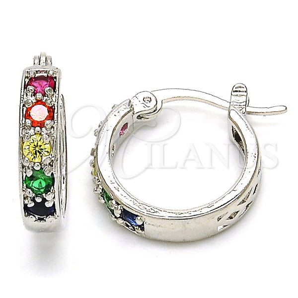 White Gold Filled Hoop Earrings — Small Hoop with Multicolor Cubic Zirconia Polished 02. — main product view — SKU 127223 | Oro Laminado Blanco aretes de aro — Small Hoop with Multicolor Cubic Zirconia pulido 02. — SKU 127223