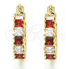 Oro Laminado Small Hoop, Gold Filled Style with Garnet and White Cubic Zirconia, Polished, Golden Finish, 02.210.0280.1.15