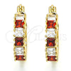 Oro Laminado Small Hoop, Gold Filled Style with Garnet and White Cubic Zirconia, Polished, Golden Finish, 02.210.0280.1.15