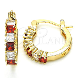 Gold Filled Hoop Earrings — Small Hoop with Garnet and White Cubic Zirconia — main product view — SKU 127225 | Oro Laminado aretes de aro — Small Hoop with Garnet and blanco Cubic Zirconia — SKU 127225