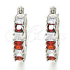 Rhodium Plated Small Hoop, with Garnet and White Cubic Zirconia, Polished, Rhodium Finish, 02.210.0280.6.15