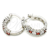 Rhodium Plated Small Hoop, with Garnet and White Cubic Zirconia, Polished, Rhodium Finish, 02.210.0280.6.15